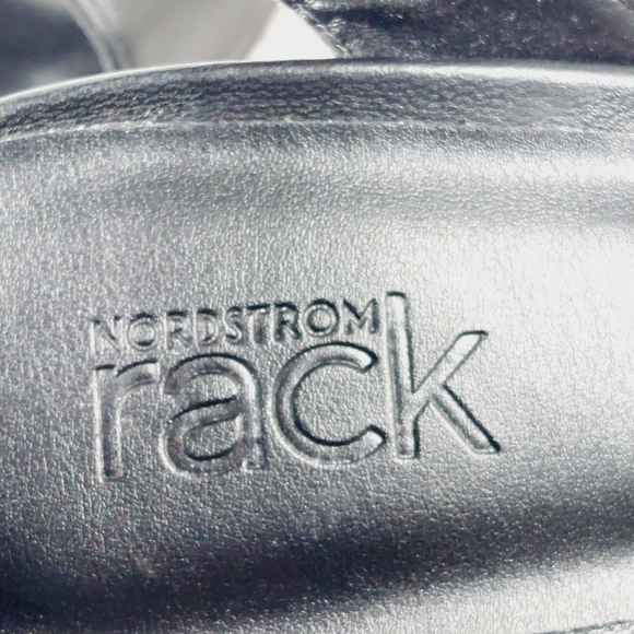New Nordstrom Rack Carrie Black Faux Leather Wedge Heel Ankle Strap Sandals T298 - Picture 10 of 13